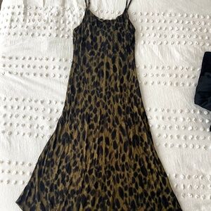 asymmetrical green/black leopard print dress